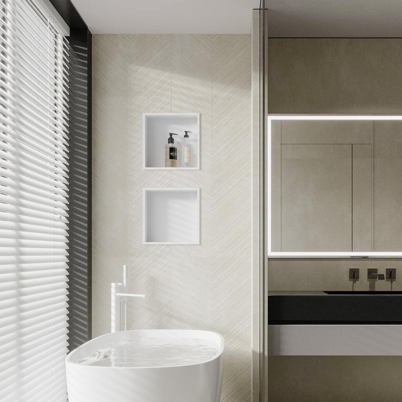 MERRANOX 12" x 12" White Shower Niche, Stainless Steel Wall Niche, Recessed Shower Storage, No Tile Needed, Anti‑Fingerprint Matte White Finish, Easy Wall‑Mount Installation - Image 2