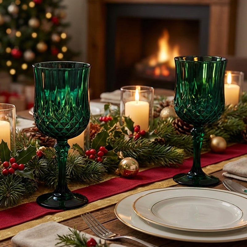 Leyiqu Plastic Wine Glasses Plastic Goblets Vintage Style Cordial Drinking Glasses For Valentines Day  Wedding Reception  Christmas Grand Event Party Supplies (24  Green) - Image 3