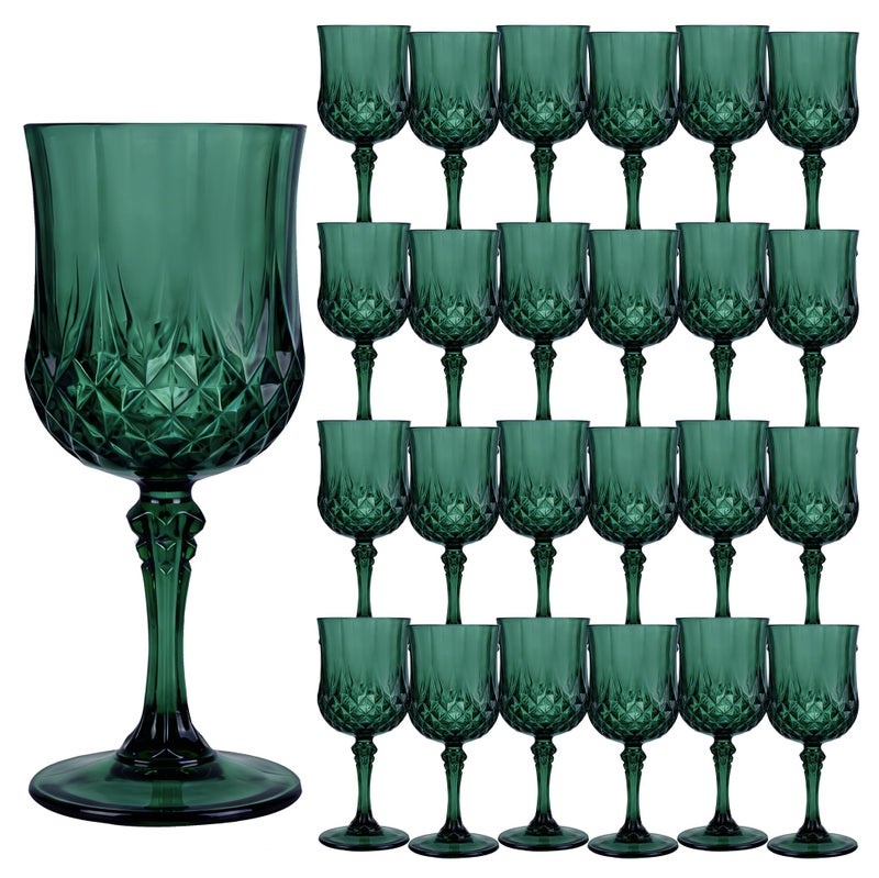 Leyiqu Plastic Wine Glasses Plastic Goblets Vintage Style Cordial Drinking Glasses For Valentines Day  Wedding Reception  Christmas Grand Event Party Supplies (24  Green) - Image 1