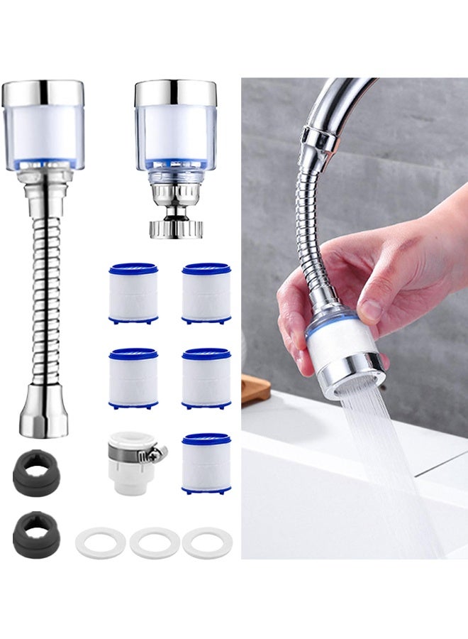 360 Degree Rotating Faucet Filter, Sink Filter Water Faucet 2Pc Faucet Water Filter and 5Pc Cartridges Easy to Install Clean Purifier Kitchen Tap Filtration for Bathroom Kitchen Most Faucets