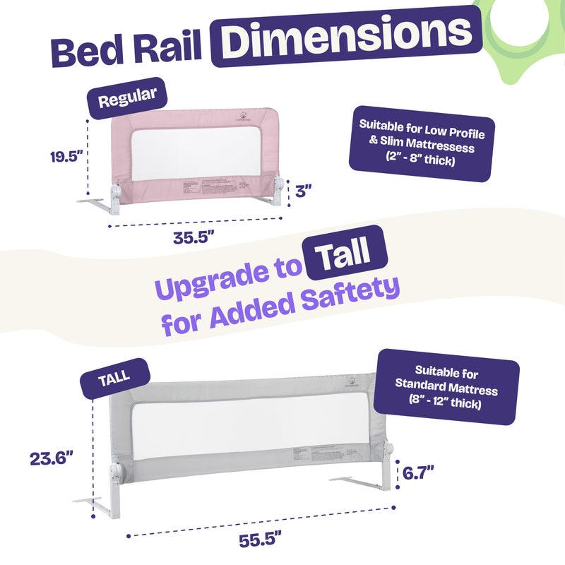 ComfyBumpy 1-Pack Bed Rail for Toddlers 35.5" L x 19.5" H | Toddler Bed Rails for Twin, Full & Toddler Bed Size | Swing Down Bed Rail Guard | Baby Bed Side Rail for Kids | Pink - Image 2