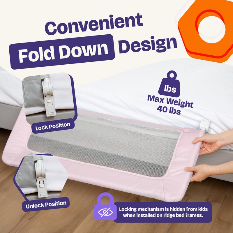 ComfyBumpy 1-Pack Bed Rail for Toddlers 35.5" L x 19.5" H | Toddler Bed Rails for Twin, Full & Toddler Bed Size | Swing Down Bed Rail Guard | Baby Bed Side Rail for Kids | Pink - Image 4