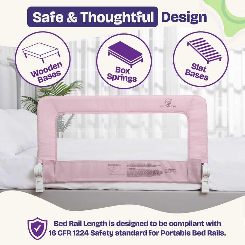 ComfyBumpy 1-Pack Bed Rail for Toddlers 35.5" L x 19.5" H | Toddler Bed Rails for Twin, Full & Toddler Bed Size | Swing Down Bed Rail Guard | Baby Bed Side Rail for Kids | Pink - Image 5