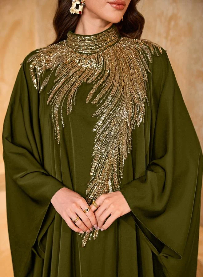 Supgir  Plus Size Sequin Yoke High Neck Maxi Kaftan for Women | Best Price UAE