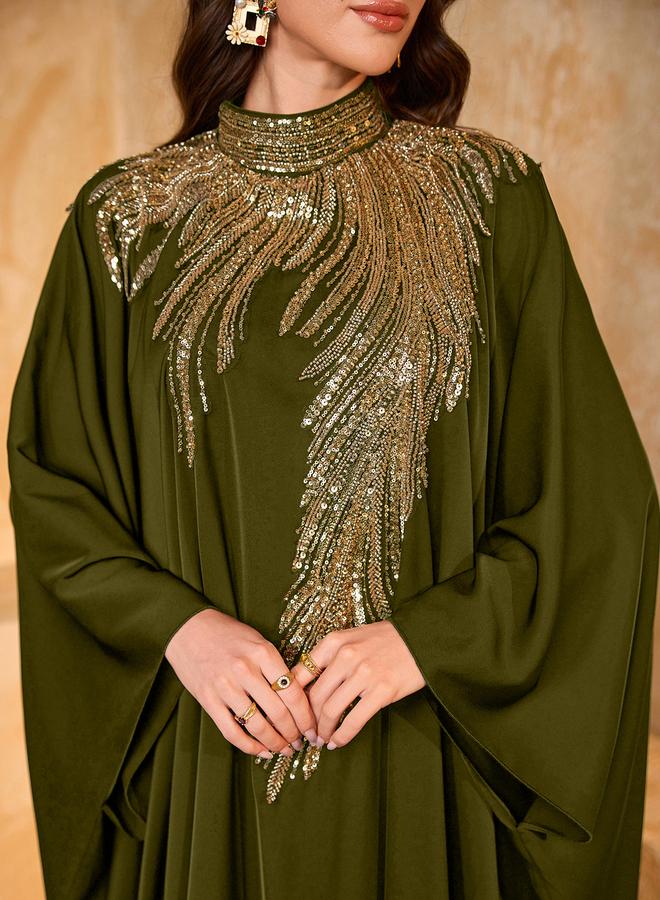 SUPGIR Plus Size Sequin Yoke High Neck Maxi Kaftan - Image 4