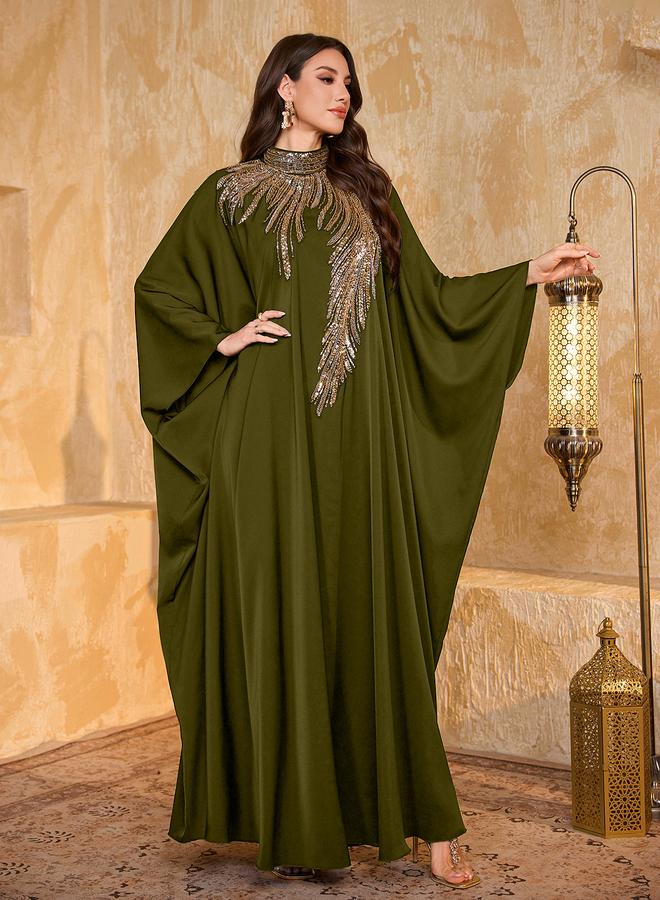 SUPGIR Plus Size Sequin Yoke High Neck Maxi Kaftan - Image 2