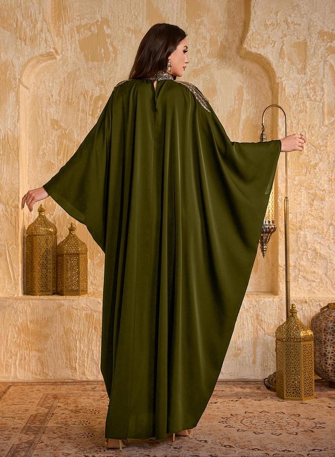 SUPGIR Plus Size Sequin Yoke High Neck Maxi Kaftan - Image 3