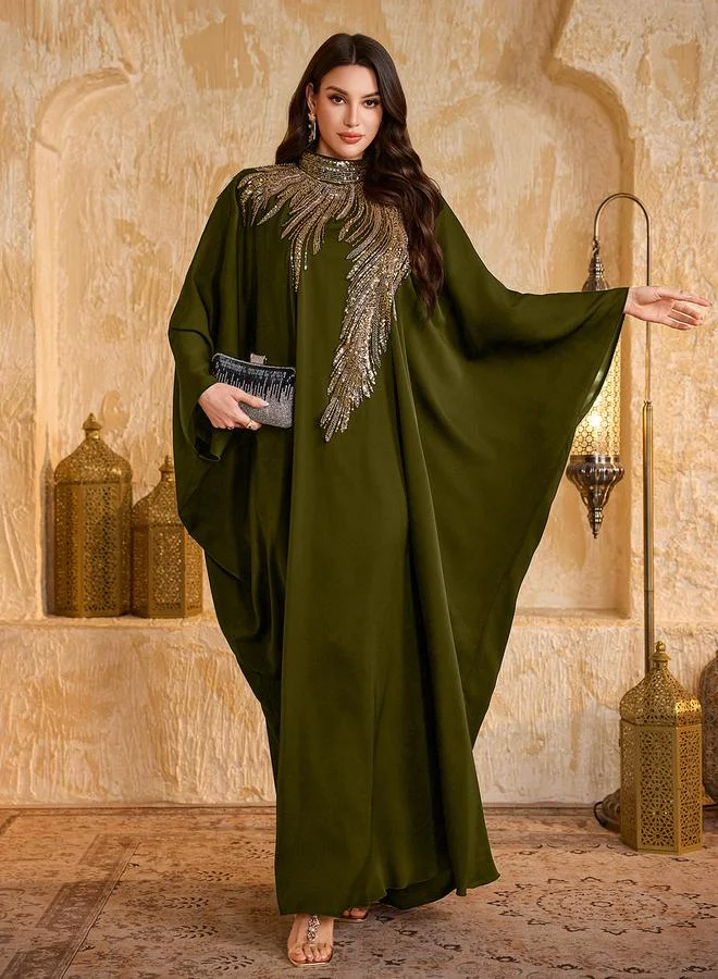 Supgir  Plus Size Sequin Yoke High Neck Maxi Kaftan for Women | Best Price UAE