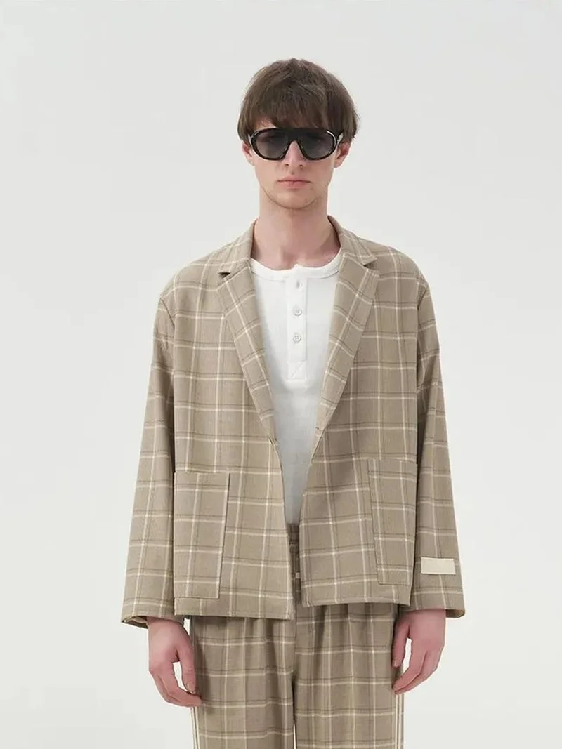 Giesto Beige Natural GIESTO Polyviscose Checked Jacket with Pockets for Men | Best Price UAE