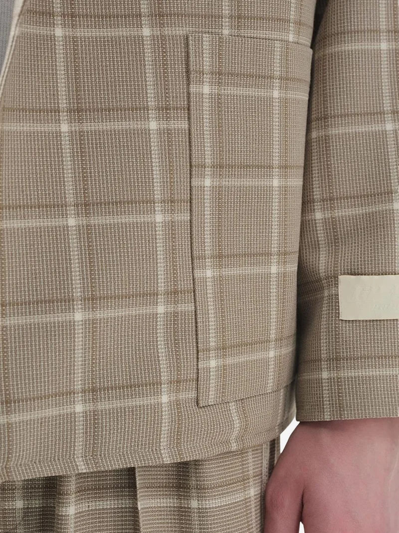 Giesto Beige Natural GIESTO Polyviscose Checked Jacket with Pockets for Men | Best Price UAE