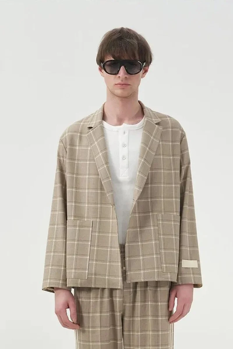 Giesto Beige Natural GIESTO Polyviscose Checked Jacket with Pockets for Men | Best Price UAE