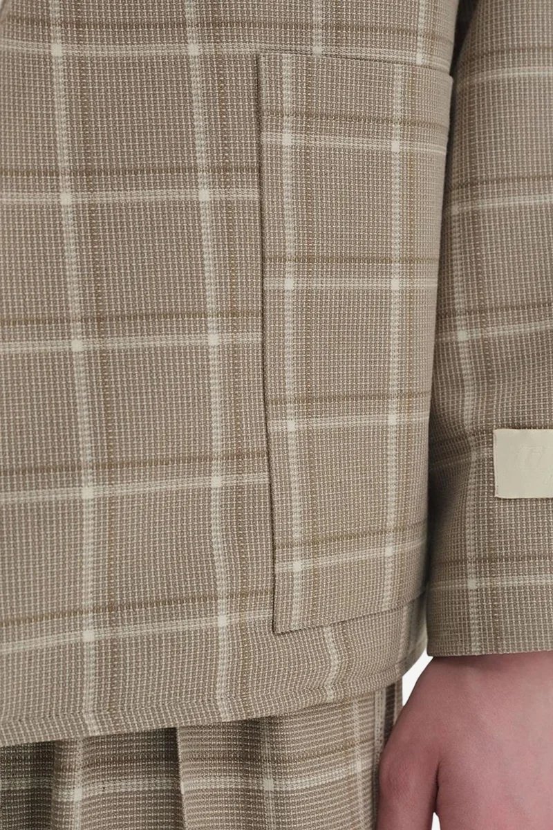 Giesto Beige Natural GIESTO Polyviscose Checked Jacket with Pockets for Men | Best Price UAE