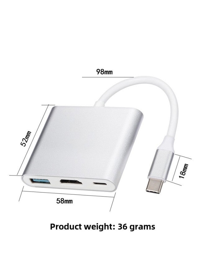 Source Type-c To Hdmi HD 4K One-to-three Docking Station Three-in-one Adaptation Ma Computer Switch-Number Of Interfaces:Silver  Hd Converter  - Image 3