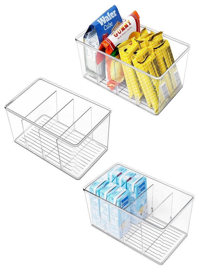 wilfox Pantry Organization, 3 Pack Clear Organizer Bins with Removable Dividers for Pantry, Kitchen, Fridge, Cabinet, Stackable Storage Bins for Snack, Pouches, Spice Packets - Image 1