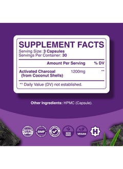Phytoral Extra Strength Activated Charcoal Pills - 1200mg Per Serving Activated Charcoal Capsules for Digestive Health & Occasional Upset Stomach Relief for Adults - Coconut Charcoal Supplement - 3 Month  - Image 3