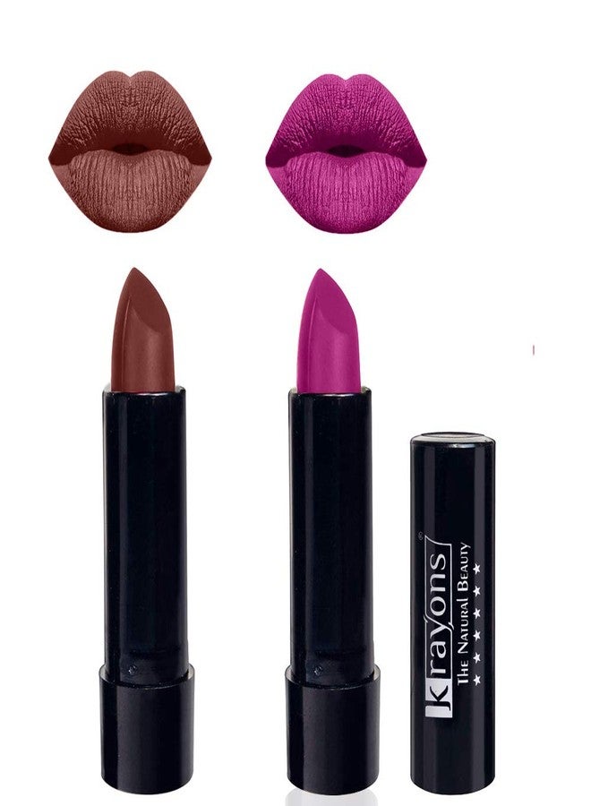 Krayons Cute Pop Matte Lipstick, Waterproof, Longlasting, Brick Tone, French Rose 3.5gm Each (Pack of 2) - Image 1