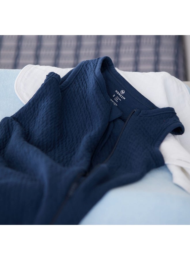 HonestBaby - Unisex Baby Organic Cotton Matelasse Wearable Blanket And Toddler Sleepers Dark Navy Medium Us - Image 1