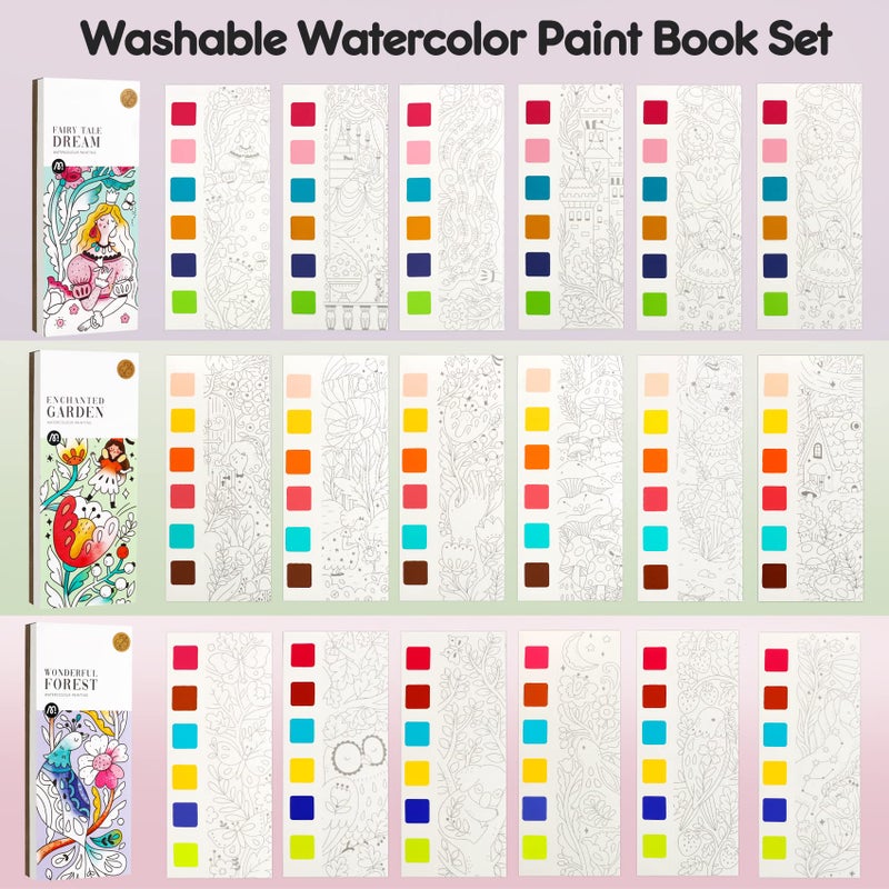 ROOCHKD 3pack Watercolor Painting Coloring Books, Paint with Water Arts & Crafts Kit for Kids, Pocket Watercolor Paint Bookmarks, Class Activities Art Supplies Party Favors Birthday Gift for Boys and Girls - Image 2