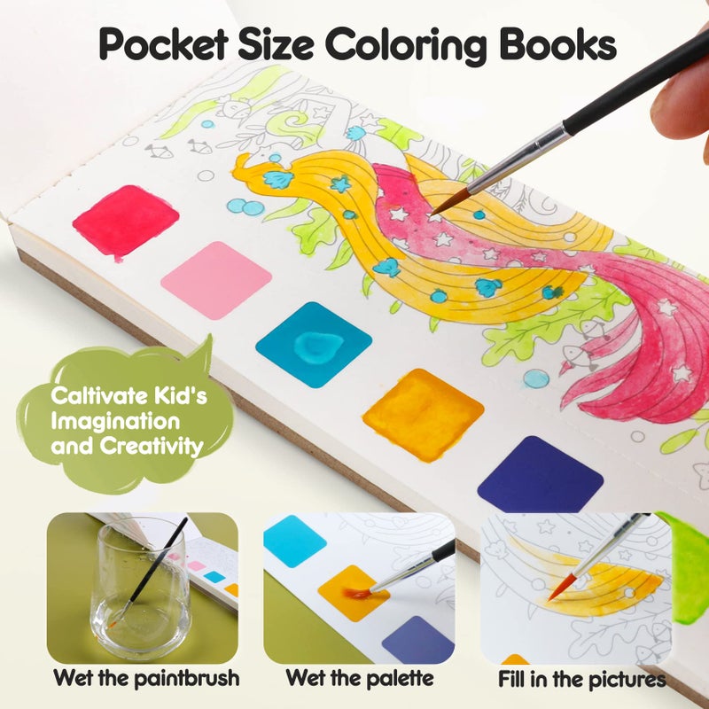 ROOCHKD 3pack Watercolor Painting Coloring Books, Paint with Water Arts & Crafts Kit for Kids, Pocket Watercolor Paint Bookmarks, Class Activities Art Supplies Party Favors Birthday Gift for Boys and Girls - Image 3