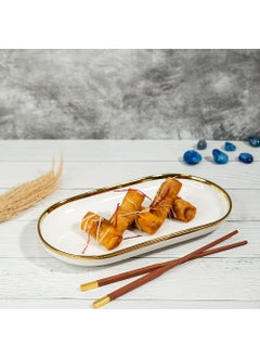 EZ Life EZ Life Urbane Select Class Series Oval Plate - 1 Piece - 11.5 Inch Plate - Bone China - Glossy White with Gold Lining - Dinnerware - Home Kitchen, Tableware, Crockery  - Image 2
