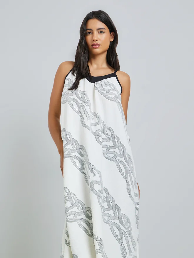 Styli Styli Cotton Contrast Strap Printed Slip Dress