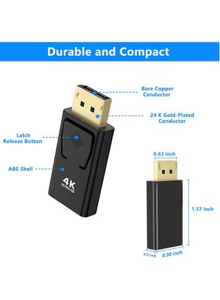 4K DisplayPort to HDMI Adapter, 2 Pack Uni-Directional DP PC to HDMI Monitor Converter, 4K Ultra HD DP Display Port to HDMI Adapter(Male to Female), Compatible for Lenovo Dell HP and Other Brand - view 4