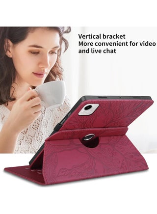 Case Compatible with Honor Pad X9a 11.5 inch 2025, 360 Degree Rotating Stand PU Leather Flip Folio Tablet Case Tree of Life Embossed Shell Shockproof Cover (Red) - view 3