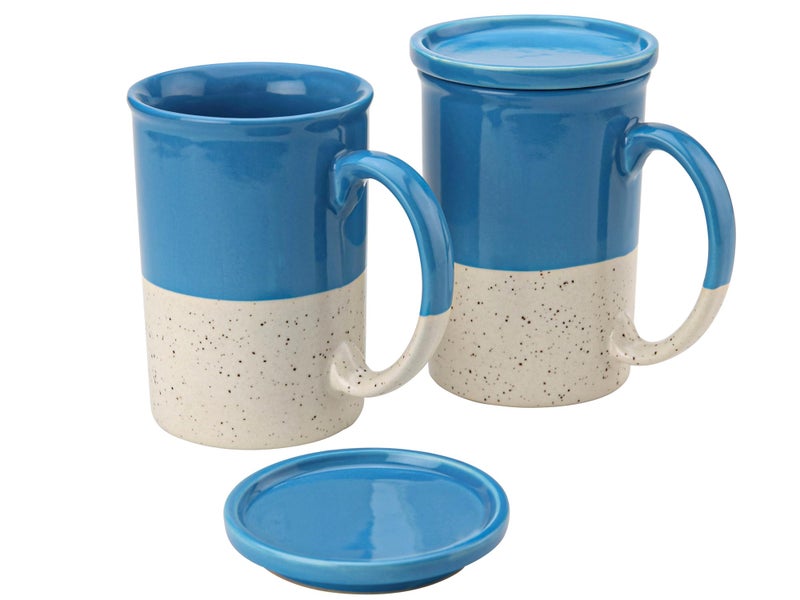 Bodhi House Ceramic Hand Glazed Tea and Coffee Mug with Coaster - 300ml | Set of 2 | Microwave & Dishwasher Safe | for Home Office - Sky Blue - Image 2
