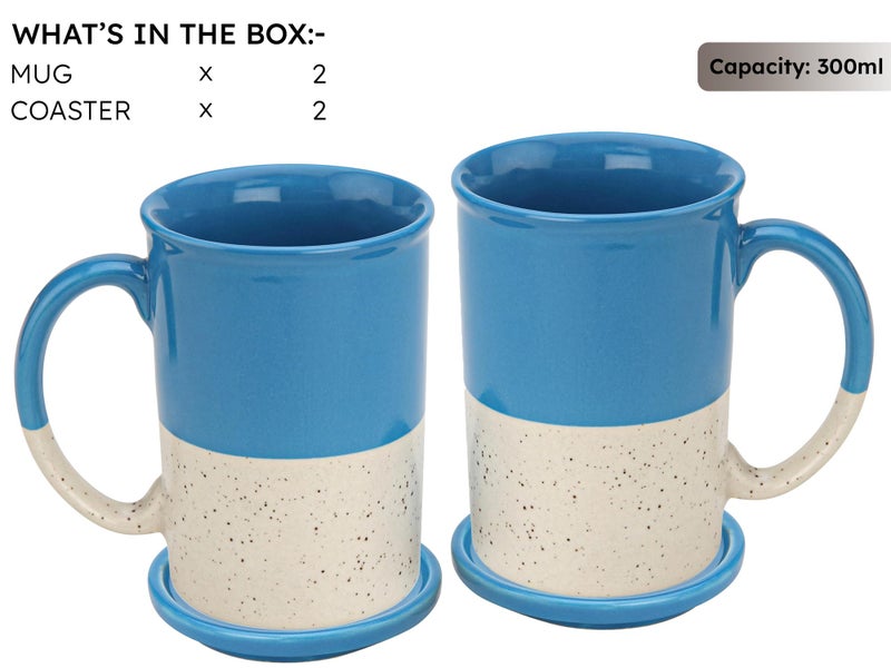 Bodhi House Ceramic Hand Glazed Tea and Coffee Mug with Coaster - 300ml | Set of 2 | Microwave & Dishwasher Safe | for Home Office - Sky Blue - Image 3