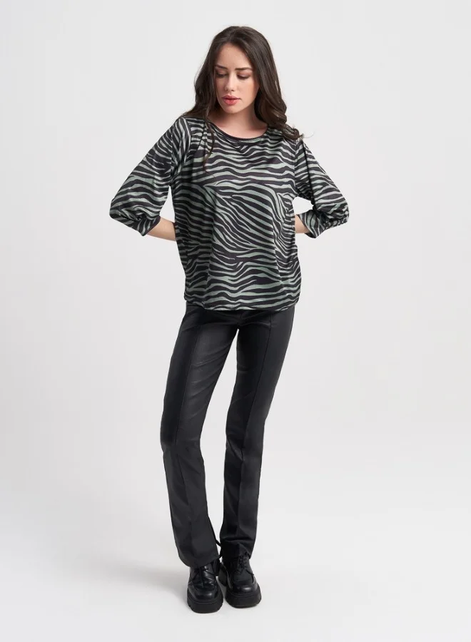 HaILYS Zebra Print Long Sleeve Satin Top