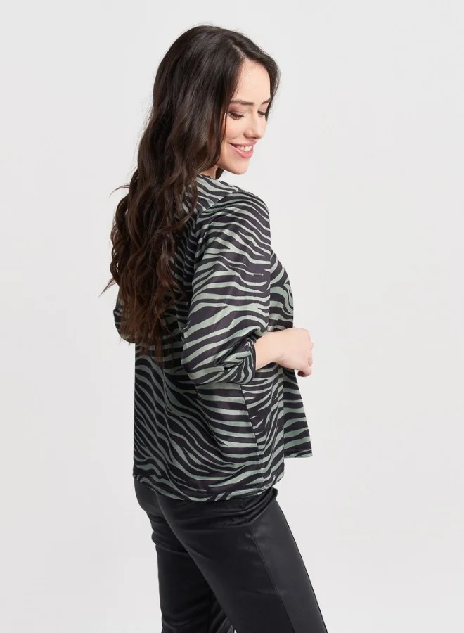 HaILYS Zebra Print Long Sleeve Satin Top
