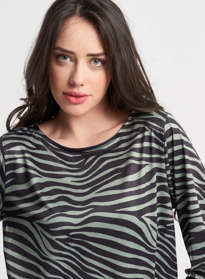 HaILYS Zebra Print Long Sleeve Satin Top