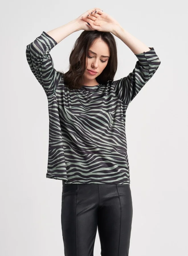 HaILYS Zebra Print Long Sleeve Satin Top