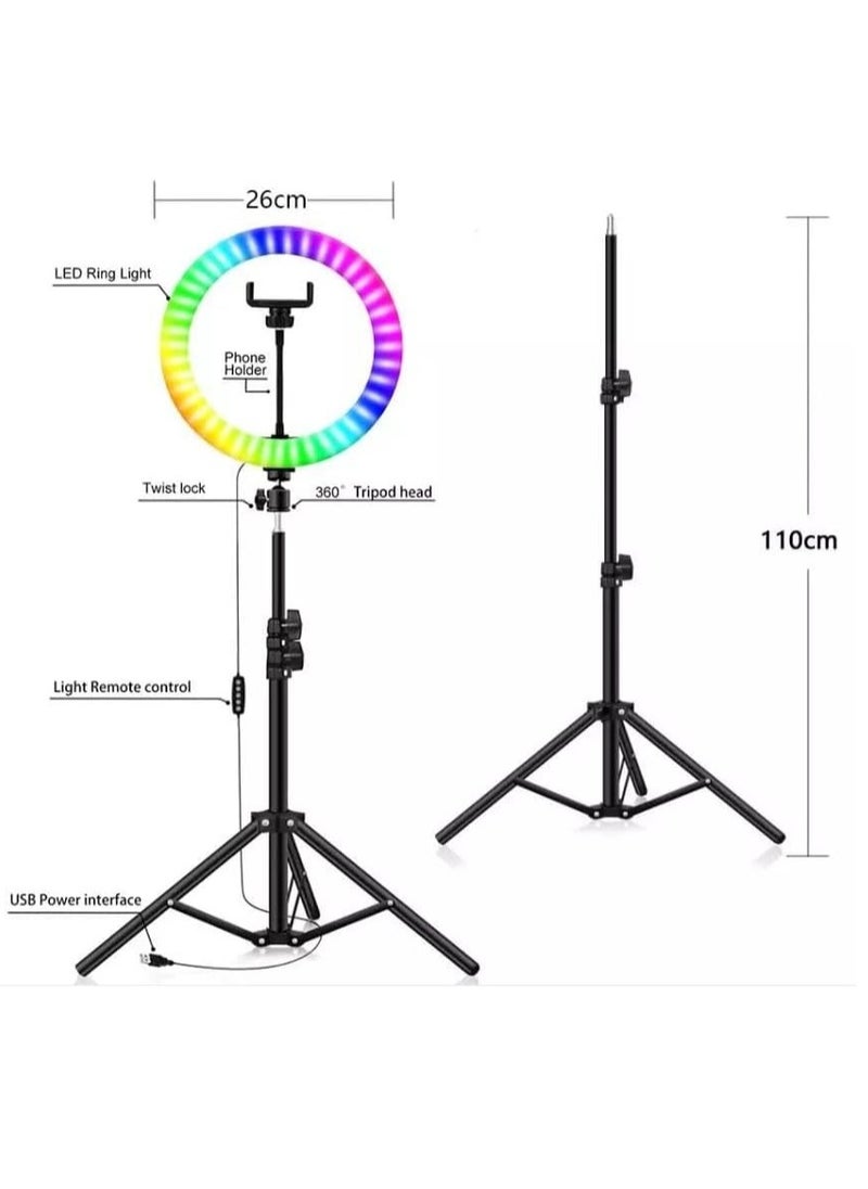 MIGOFAST Ring Light with Tripod Stand & Phone Holder |13 inch Selfie LED Ringlight Dimmable Desktop Lamp 40 Colors RGB Tall Circle Light for Camera Makeup Video YouTube TikTok Live Streaming MJ-33  - Image 2