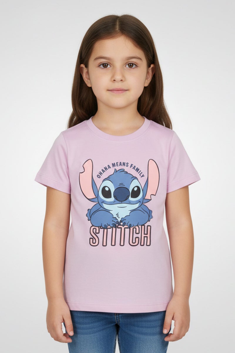 Disney Lilo And Stitch Toddlers Girl Graphic Print Short Sleeve T-Shirt, Purple - Image 1
