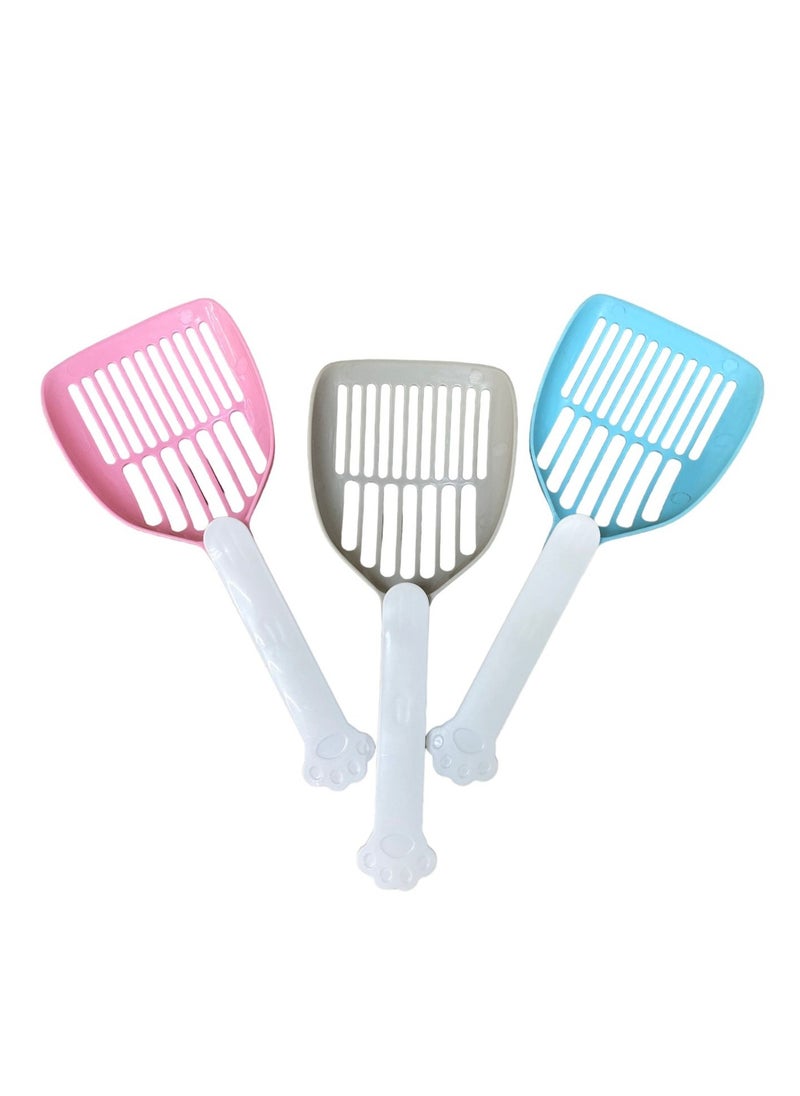 HAPPY PUSS - cat litter scoop, plastic cat litter pet shovel, durable pet poop scoop, with long and strong plastic white handle, litter cleaning Tool, stylish pet accessories, cat paw design- pink color - Image 1
