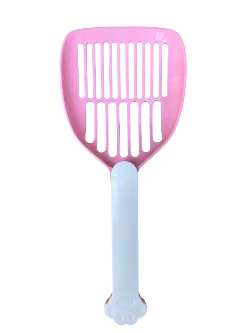 HAPPY PUSS - cat litter scoop, plastic cat litter pet shovel, durable pet poop scoop, with long and strong plastic white handle, litter cleaning Tool, stylish pet accessories, cat paw design- pink color - Image 1
