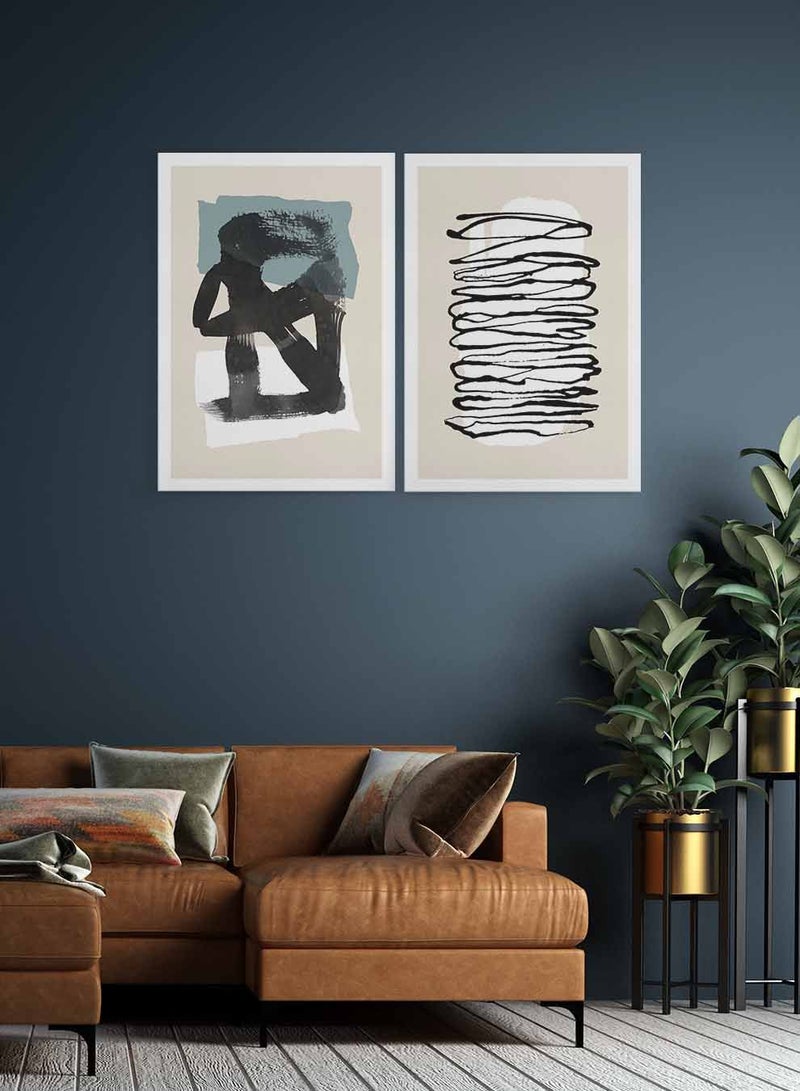 لوحة طقم من لوحتين كانفاس على إطار خشبي، تصميم فن تجريدي، للمنزل، غرفة المعيشة، المكتب، الديكور - Image 1