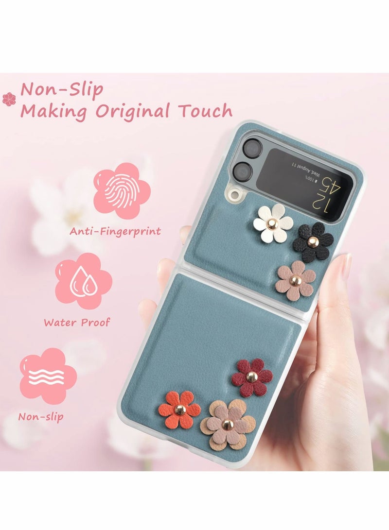 SYOSI Phone Case for Galaxy Z Flip 3 Case 5G, 3D Flower Microfiber and Anti-Slip Strips, Anti-Drop Phone Protective Cover for Samsung Galaxy Z Flip 4 5G 2022 for Girls (Blue) - Image 3