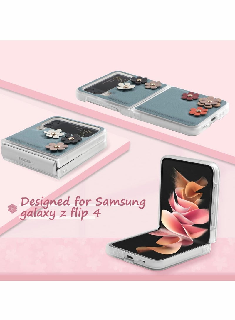 SYOSI Phone Case for Galaxy Z Flip 3 Case 5G, 3D Flower Microfiber and Anti-Slip Strips, Anti-Drop Phone Protective Cover for Samsung Galaxy Z Flip 4 5G 2022 for Girls (Blue) - Image 2