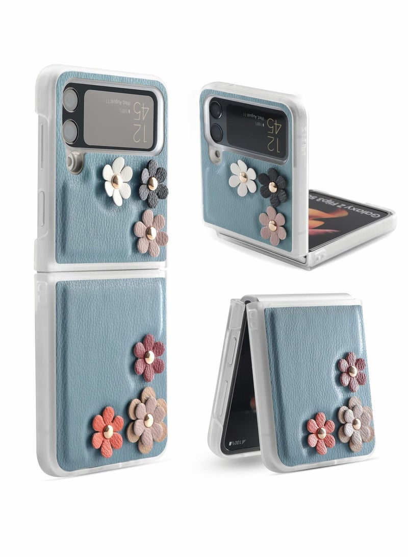 SYOSI Phone Case for Galaxy Z Flip 3 Case 5G, 3D Flower Microfiber and Anti-Slip Strips, Anti-Drop Phone Protective Cover for Samsung Galaxy Z Flip 4 5G 2022 for Girls (Blue) - Image 1