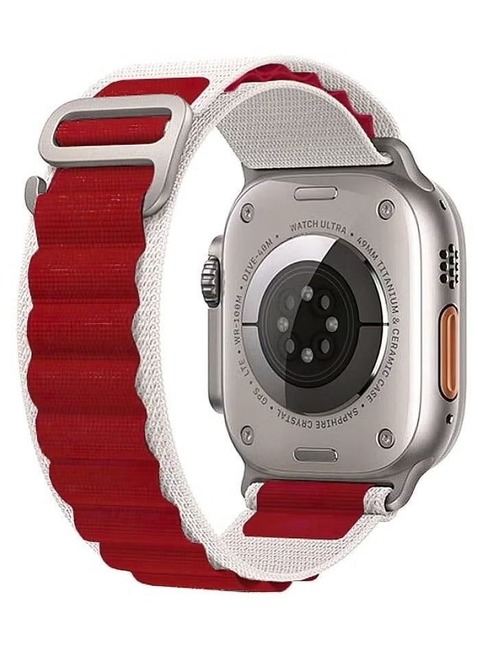 vesus - Dual Color Alpine Loop Nylon Replacement Band for Apple Watch Ultra Series 8 49mm 45mm 44mm 42mm - White/Maroon - Image 1