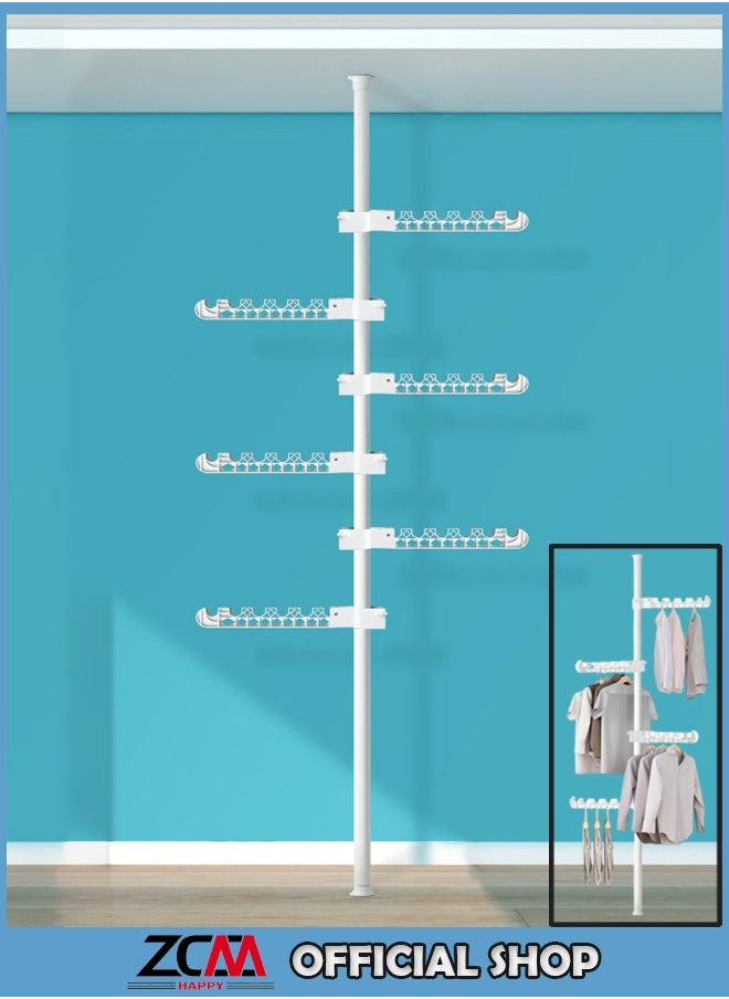 ZCM-HAPPY Punch-Free Retractable 6-Tier Adjustable Clothes Rack Floor to Ceiling TensionOrganizer for Clothes Scarves Hats and Handbags Scalable 1.1 to 3.1 M  - Image 1