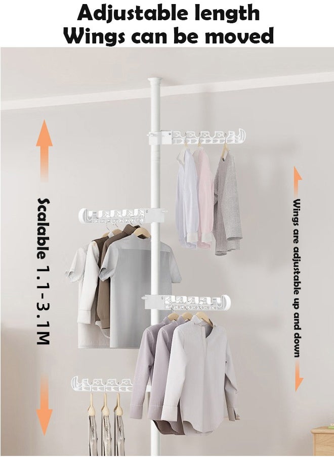 ZCM-HAPPY Punch-Free Retractable 6-Tier Adjustable Clothes Rack Floor to Ceiling TensionOrganizer for Clothes Scarves Hats and Handbags Scalable 1.1 to 3.1 M  - Image 2