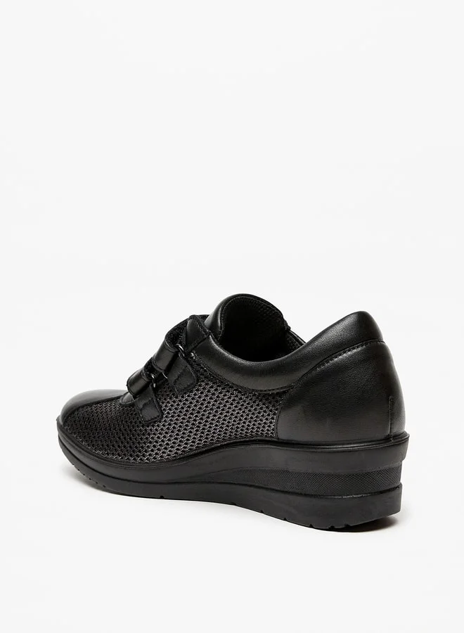 Le Confort Women's Panelled Wedge Heel Shoes with Hook and Loop Closure