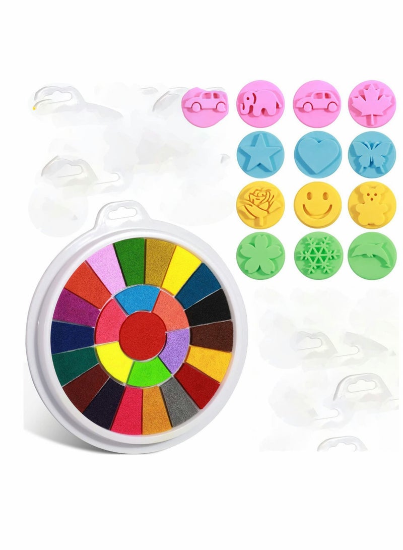 Captaintech Finger Painting Kit, 12 Pattern Stamps 25 Color Printing Pads Washable Colors Finger Painting Easy to clean Non-toxic Children's Painting Toys - Image 1