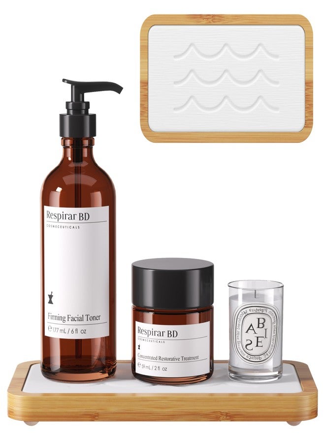 Kcrystenia Water Absorbing Stone Tray for Sink, Kitchen Sink Caddy Organizer, Diatomite Bathroom Vanity Counter Tray, Soap Dispenser Sponge Holder, Fast Drying Stone Faucet Mat with Bamboo Tray - Image 1
