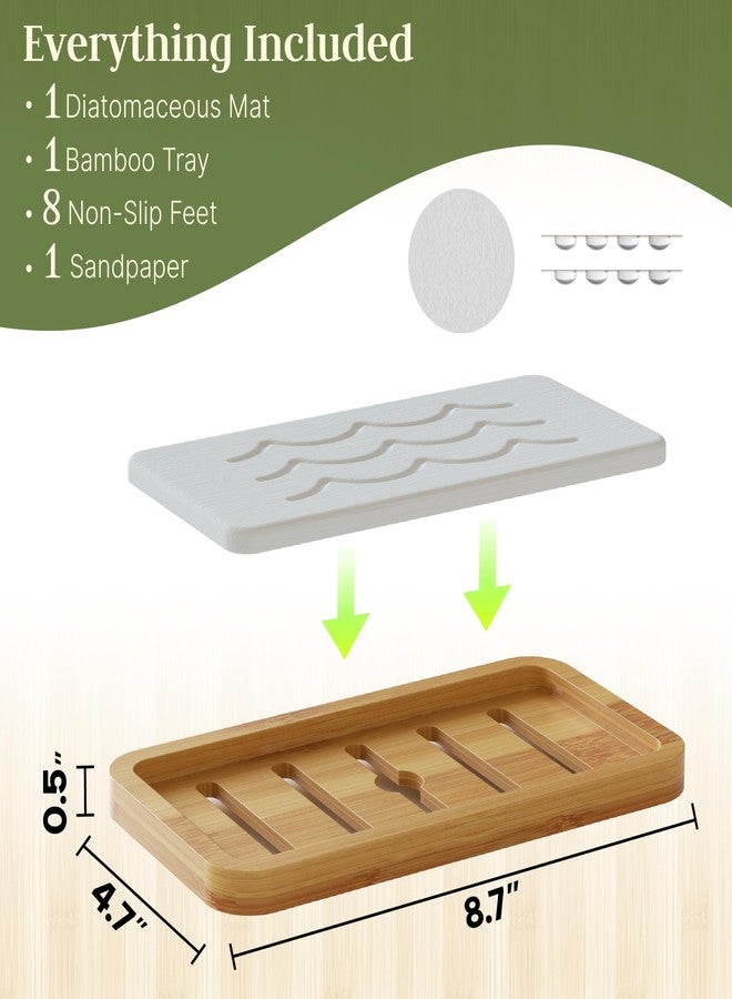 Kcrystenia Water Absorbing Stone Tray for Sink, Kitchen Sink Caddy Organizer, Diatomite Bathroom Vanity Counter Tray, Soap Dispenser Sponge Holder, Fast Drying Stone Faucet Mat with Bamboo Tray - Image 2