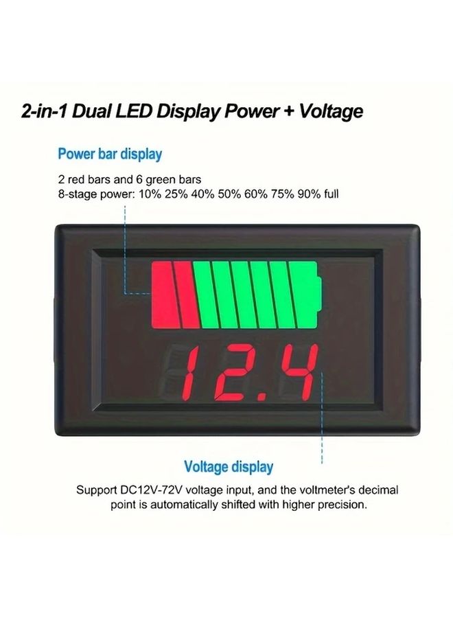 مراقب بطارية السيارة ثنائي LED الأحمر مع عرض الجهد وشريط طاقة مكون من 8 مراحل - Image 1