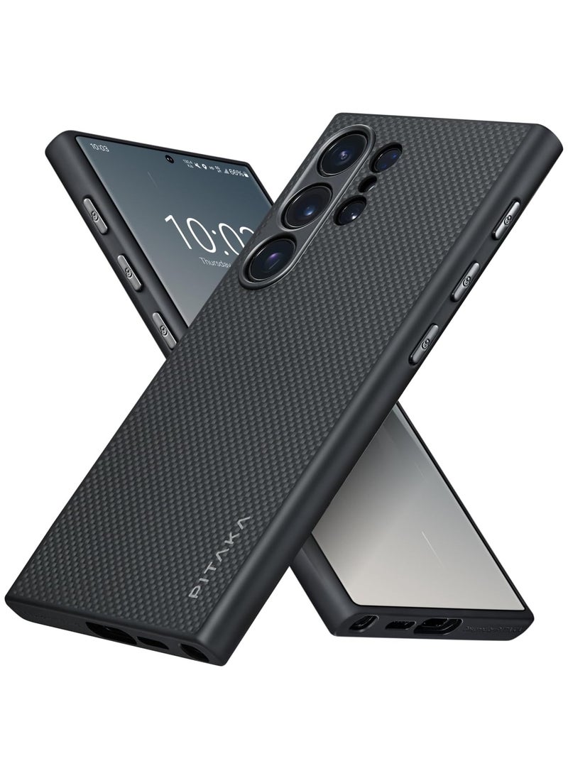 PITAKA - Carbon Case for Samsung Galaxy S24 Ultra Case 6.8 Inch Compatible with Mag Safe Protective S24 Ultra Case 1500D Aramid Fiber Made Pin Button Case - Black - Image 1